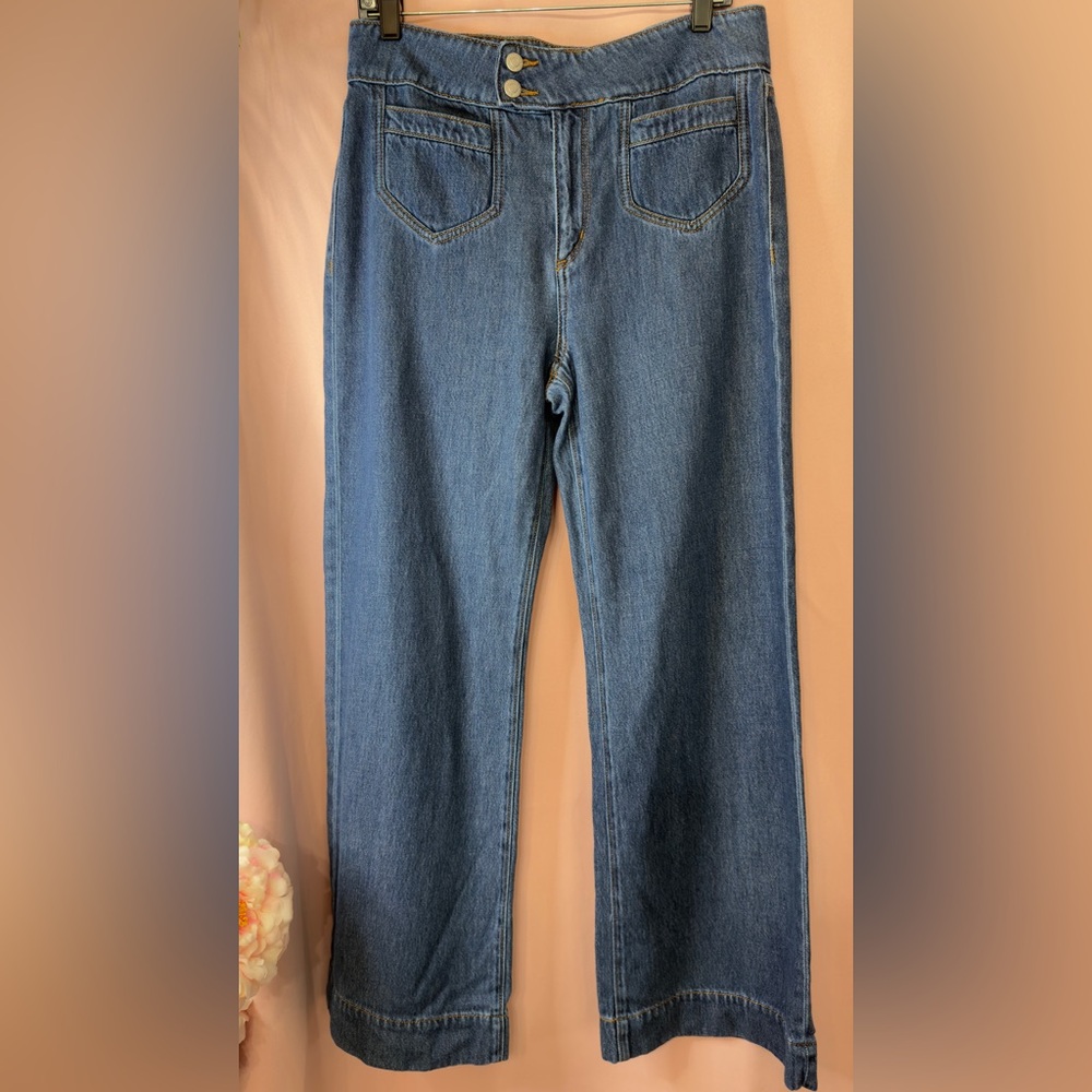 LOFT Blue Wide-Leg Jeans with Dual Button Waist